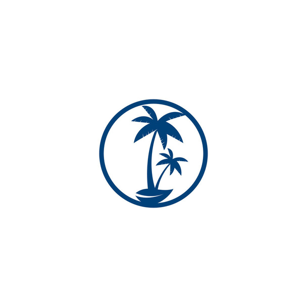 トロピカルビーチとヤシの木のロゴデザイン。簡単なヤシの木のベクトルのロゴデザインを作成します。ビーチロゴ。ビーチヤシの木のロゴ - ベクター画像