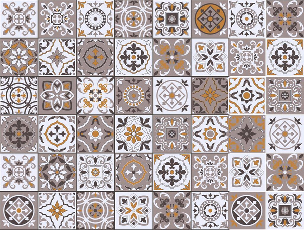 Gorgeous seamless pattern in a fashionable color palette Moroccan, Portuguese tiles, Azulejo, ornaments. Can be used for wallpaper, pattern fills, web page background, surface textures. Vector - Vector, Image