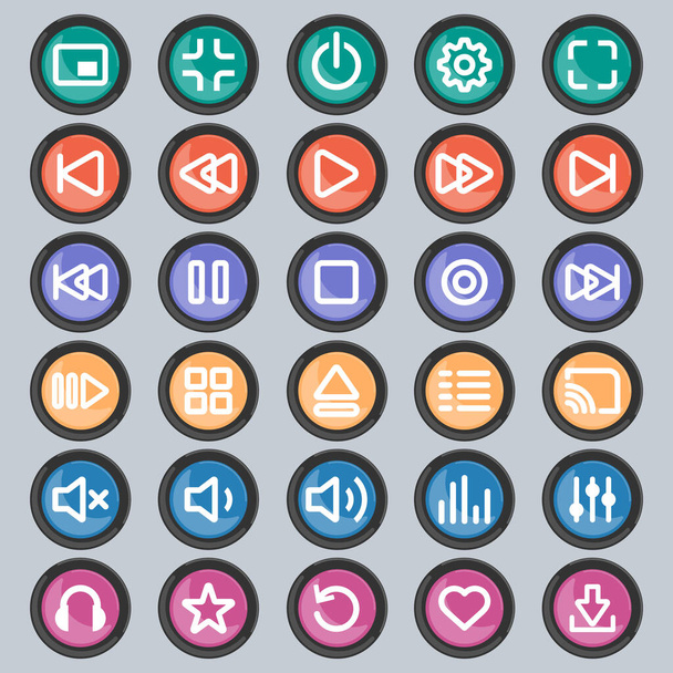 Media player control buttons set for designers in the design of all kinds of works. Beautiful and modern icon which can be used in many purposes Eps10 vector. - Vector, afbeelding