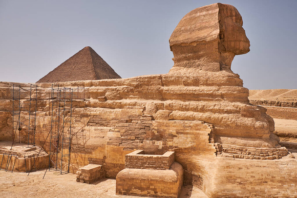 Grand sphinx de Gizeh sur le plateau de Gizeh sur la rive ouest du Nil au Caire, Egypte
 - Photo, image