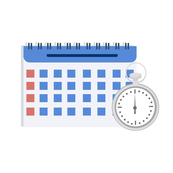 Kalender und Stoppuhr isoliert auf weißem Hintergrund. Produktivität, Organisationskonzept. - Vektor, Bild