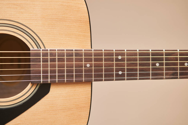 The Guitar deck. Acoustic guitar. Musical instrument. Fretboard acoustic guitar - Fotó, kép