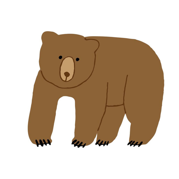 Милий плоский коричневий ведмідь ізольований на білому тлі. Рука намальована дикою твариною. Простий милий дизайн для друку. Сток Векторні ілюстрації
. - Вектор, зображення
