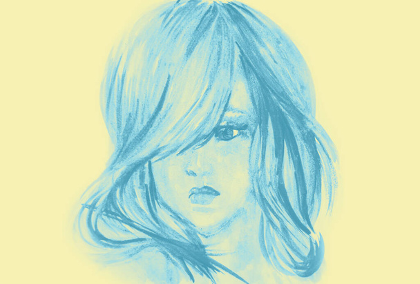 Hand drawn watercolor portrait of girl - Фото, изображение