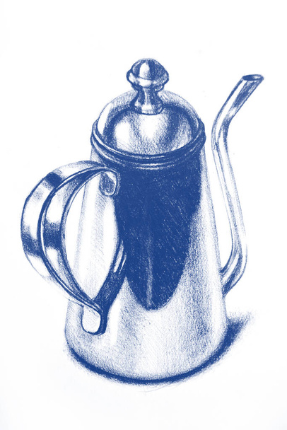 Hand drawn watercolor picture of teapot - Fotografie, Obrázek