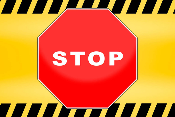 stop sign template with yellow caution police line background - Photo, Image