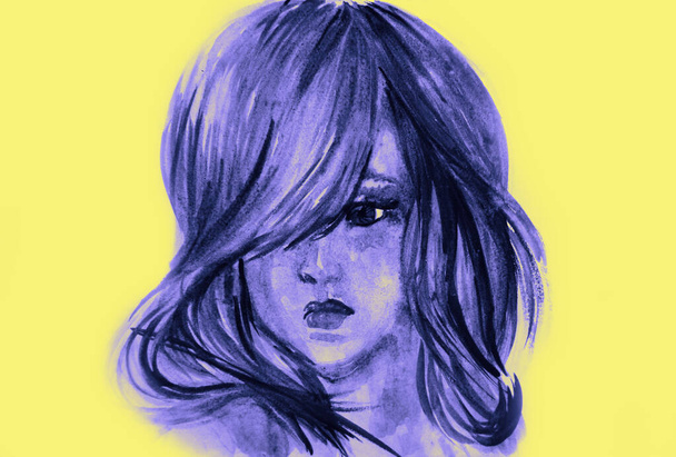 Hand drawn watercolor portrait of girl - Φωτογραφία, εικόνα