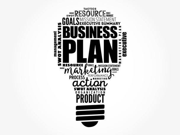 Business plan light bulb word cloud collage, business concept background - Vecteur, image