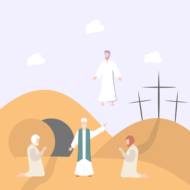 Ascension of Jesus Christ. The Sacrifice of the Messiah for the Atonement of Mankind. Learn the word of God. Bible story design concept. - Vector, Image