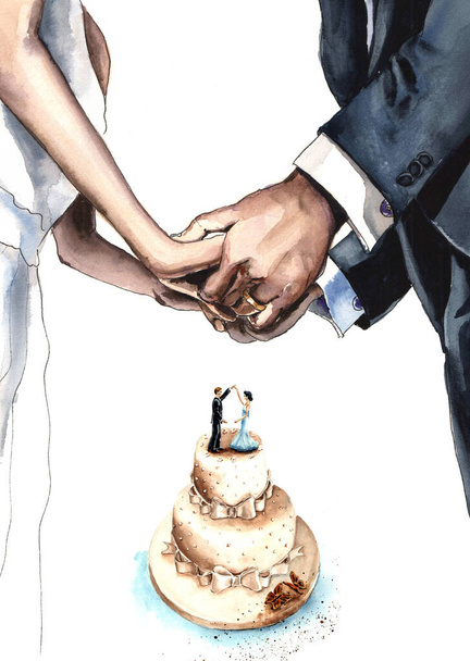Recém-casados - convite de casamento da noiva e noivo, ilustração aquarela
 - Foto, Imagem