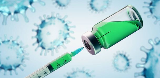 Vaccination concept image with Coronavirus Covid-19 SARS-CoV-2 virus vaccine - Photo, Image