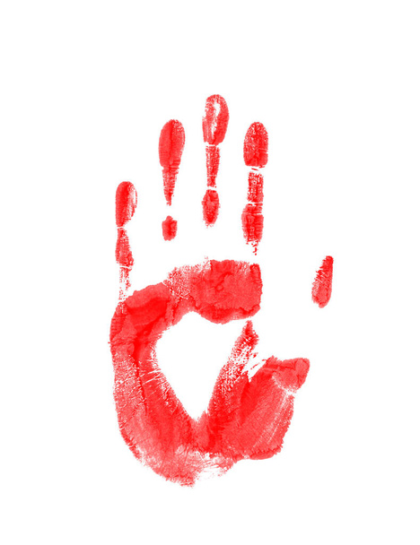 白い背景に孤立した赤い血の手のブラシ - 写真・画像