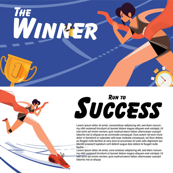 female athlete crossing finish line. successful and get achievement concept - vector - Vector, Image
