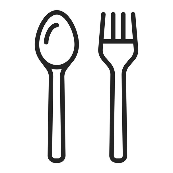 Reusable bamboo cutlery line black icon. Recycle elements: fork, spoon. Zero waste lifestyle. Outline pictogram for web page, mobile app, promo. - Vector, Image