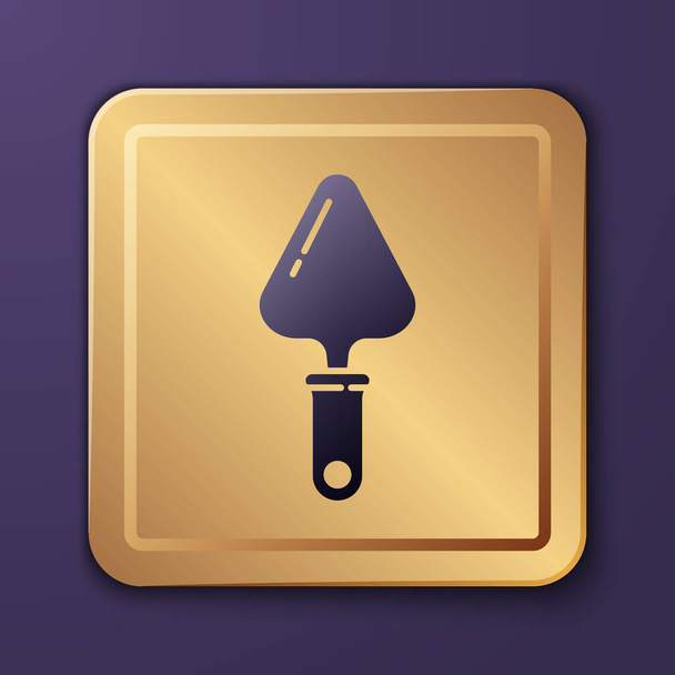 Purple Trowel icon isolated on purple background. Gold square button. Vector Illustration - Vector, Image