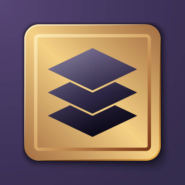 Icono de capas púrpuras aislado sobre fondo púrpura. Botón cuadrado dorado. Ilustración vectorial
 - Vector, imagen