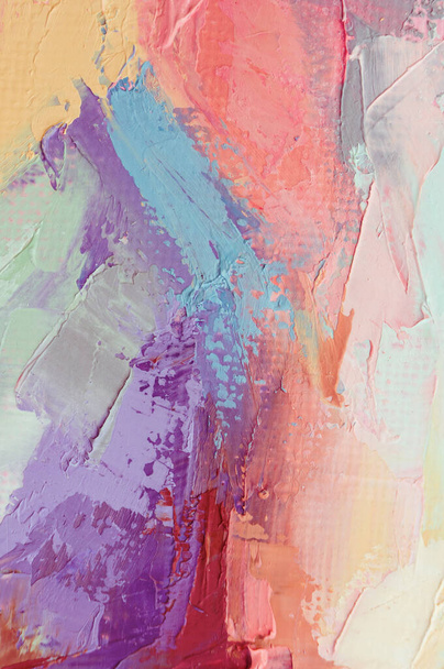Fragment. Multicolored texture painting. Abstract art background. oil on canvas. Rough brushstrokes of paint. Closeup of a painting by oil and palette knife. Highly-textured, high quality details. - 写真・画像