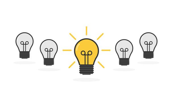Cartoon lamps. Bulb light icon - idea sign, solution. Electricity, shine. Light bulb line icon vector. - Vector, Image