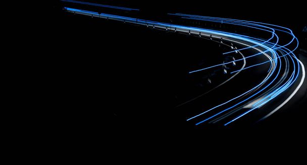 Синие автомобильные фары ночью. длительное воздействие - Фото, изображение