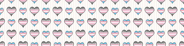 Sevimli trans yarı kız kalp karikatürsüz vektör kenarı. LGBTQ blogu için el yapımı izole gurur bayrağı. Her yerde transseksüel çizgili arka plan var. Kadın cinsiyet toplumuna dayanıklılık taşı. - Vektör, Görsel
