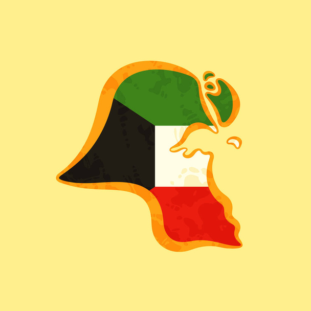 Kartta Kuwait värillinen Kuwaitin lippu ja merkitty kultainen viiva grunge vintage tyyliin
. - Vektori, kuva