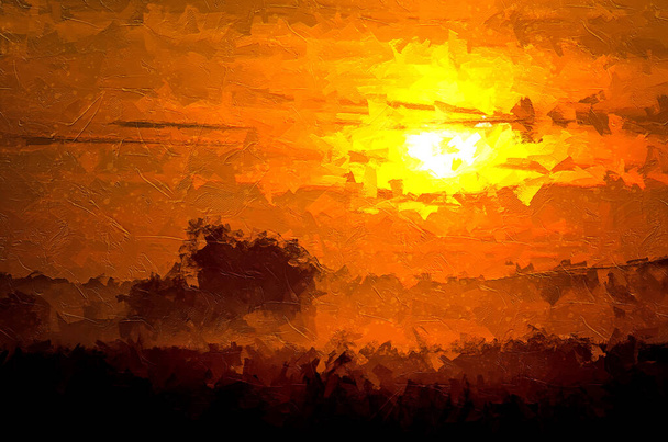 Impresszionista stílus A Nap grafikája A füstös nyugati égbolt - Fotó, kép