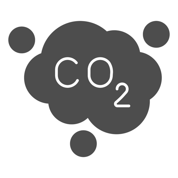 Carbon dioxide formula solid icon. Air emissions CO2, smog cloud. Oil industry vector design concept, glyph style pictogram on white background. - Vecteur, image