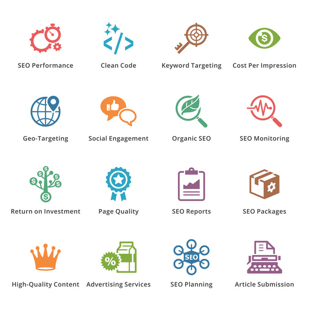 SEO & Internet Marketing Icons Set 4 - farbige Serie - Vektor, Bild