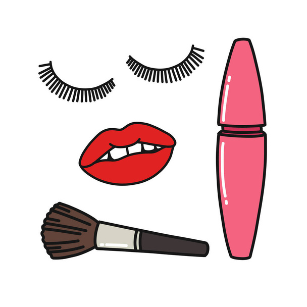 makeup cosmetic doodle icon, vector color illustration - Vektor, kép