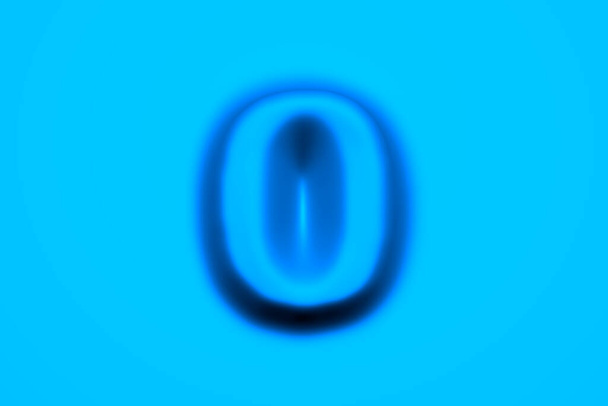 Blue soft wax or plastic font - number 0 isolated on light blue background, 3D illustration of symbols - Zdjęcie, obraz