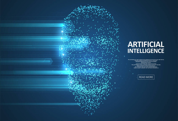 Artificial Intelligence illustration. Artificial intelligence and machine learning concept. Digital computer code of robot face. Graphic concept for your design - Vector, Image