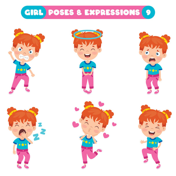Poses e expressões de uma garota engraçada
 - Vetor, Imagem
