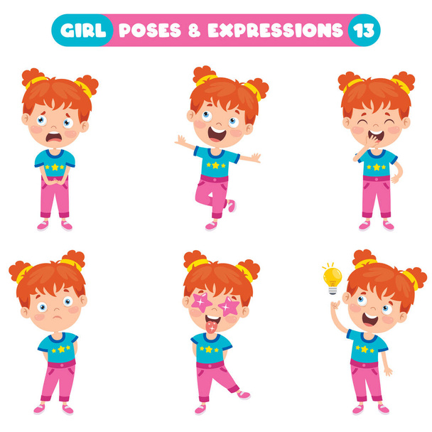 Αφίσες και εκφράσεις ενός αστείου κοριτσιού - Διάνυσμα, εικόνα