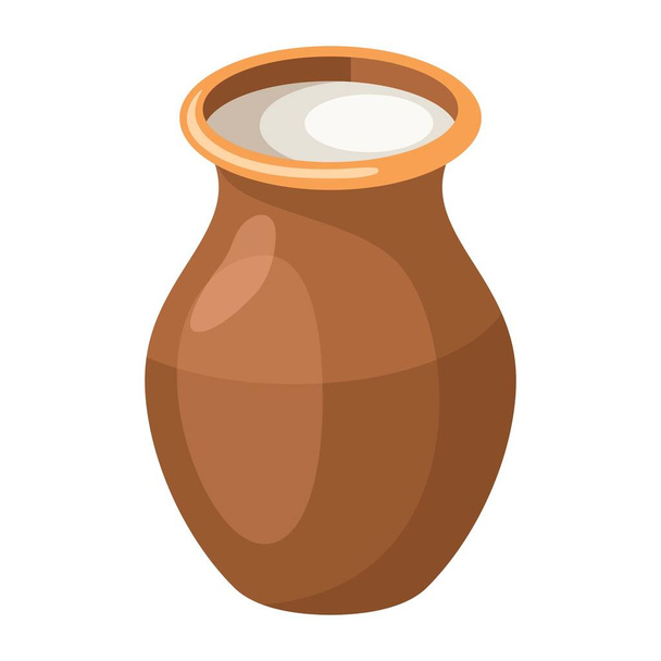 Keramický džbán plný mléka Izolované na bílém pozadí. Farmářské mléko v hliněné keramické nádobě. Vektorová ilustrace - Vektor, obrázek