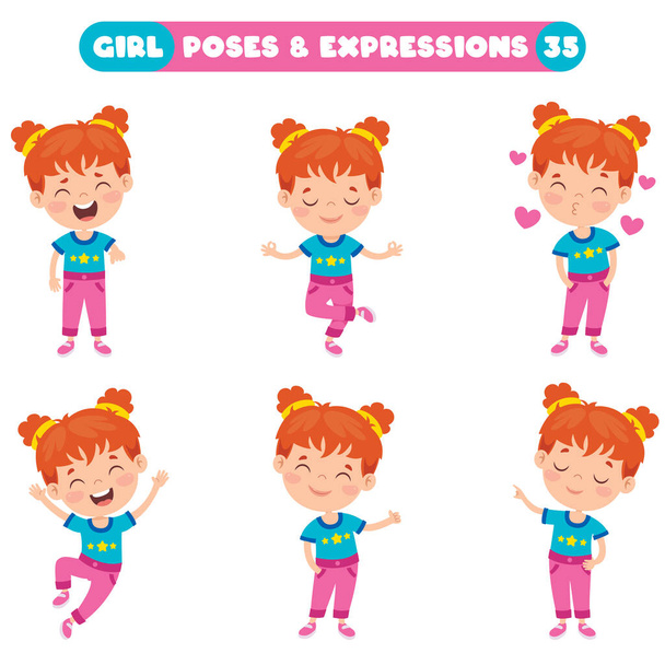 Poses y expresiones de una chica divertida
 - Vector, Imagen