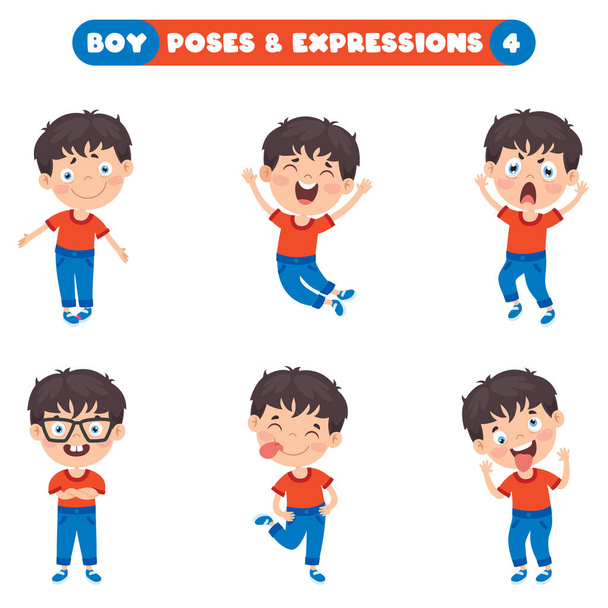 Poses And Expressions Of A Funny Boy - Vector, Image