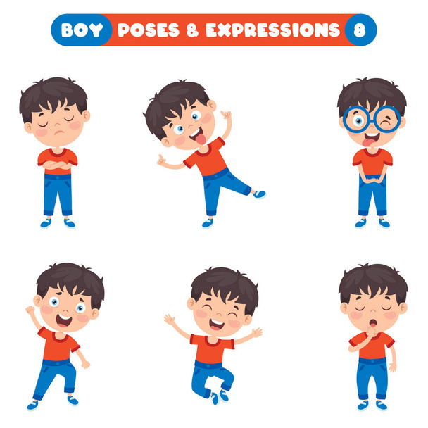 Poses And Expressions Of A Funny Boy - Vector, Image