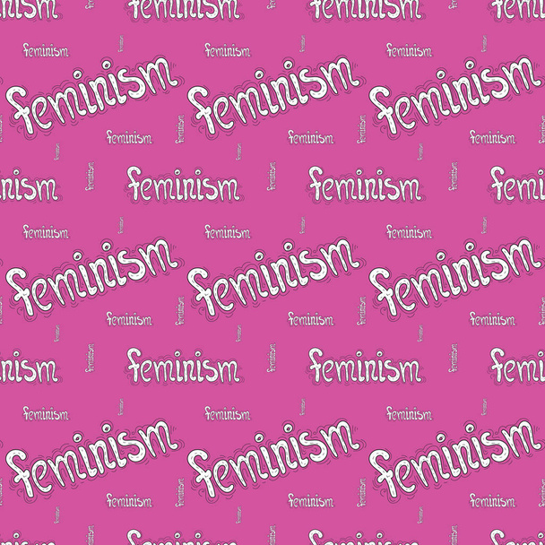 Seamless pattern illustration with feminism quote and feminine design isolated on pink background. Woman motivational slogan. Feminist saying. Inscription for t shirts, posters, cards. - Photo, Image