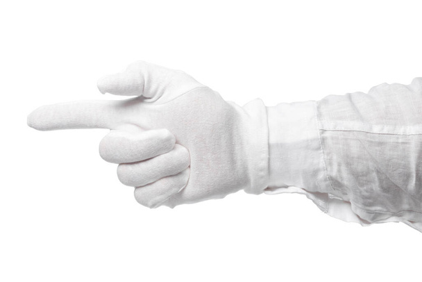 Hand in a white glove isolated on a white background. Gesture eye-catching. Gesticulation - Foto, Bild