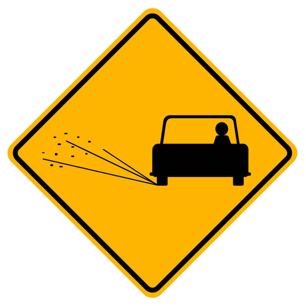 Znaki ostrzegawcze Luźna nawierzchnia drogi na białym tle  - Wektor, obraz
