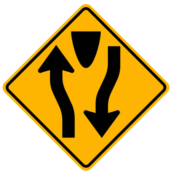 Warning signs Divided road begins on white background  - Vektor, obrázek