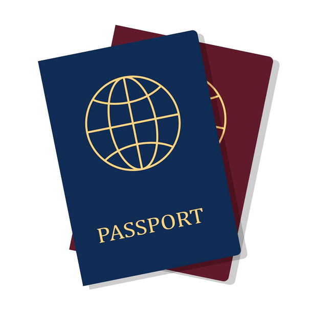 Biyometrik mavi ve kırmızı pasaport ikonu. Seyahat ve göç için dijital kimliği olan kimlik belgesi. Vektör - Vektör, Görsel