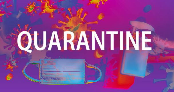 Quarantine theme with face mask and spray bottle - Фото, изображение