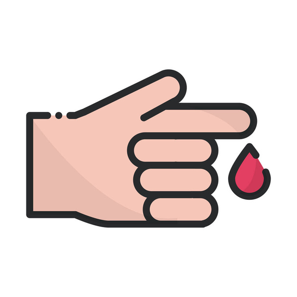 mão sangue gota doação cuidados de saúde linha médica e ícone de preenchimento
 - Vetor, Imagem