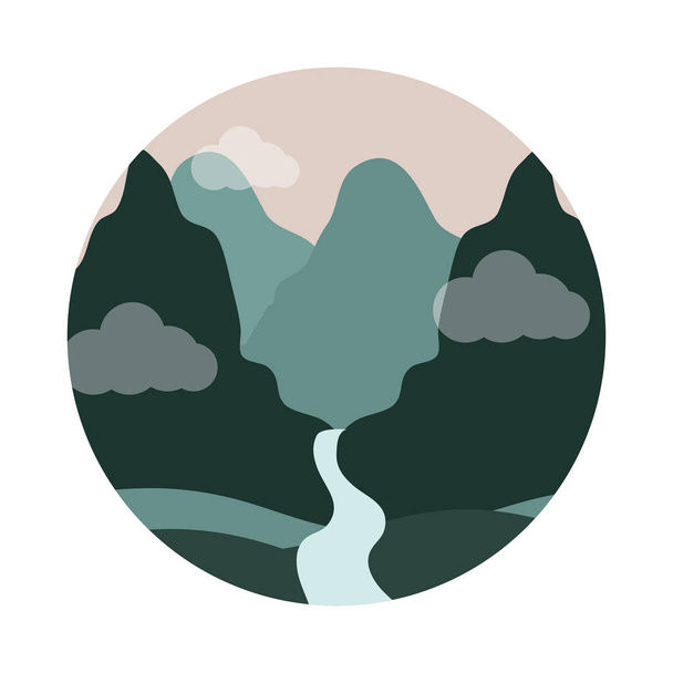 Landschaft Natur Berge und Flusstal flache Stil-Ikone - Vektor, Bild