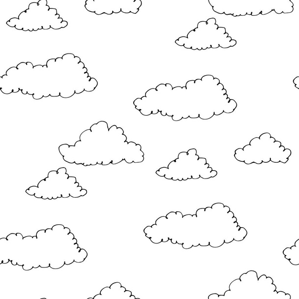 Vector hand drawn ornament clouds seamless pattern - Vector, Image