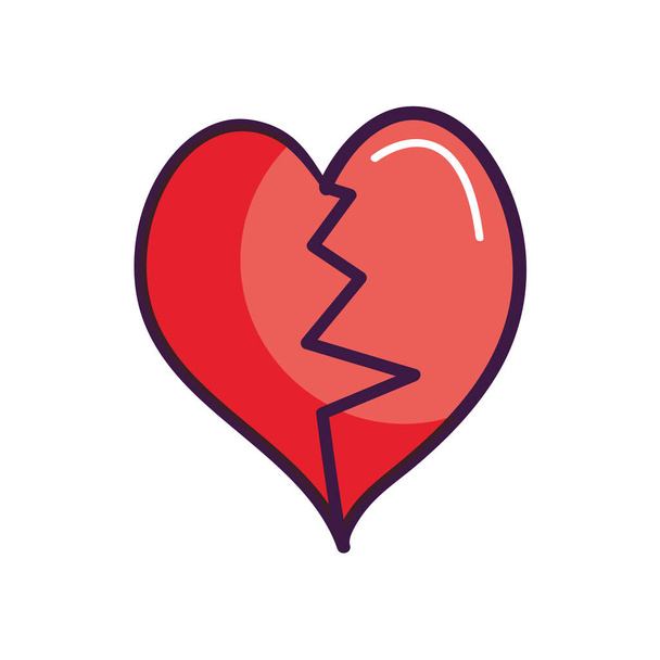 heart with a broken line in the middle, line color style - Vector, Image