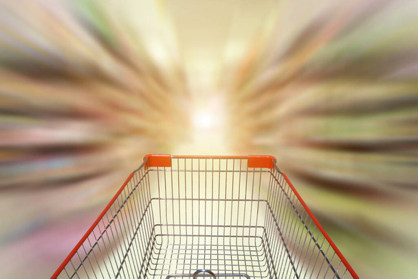 Abstract blurred grocery store interior background. Blur aisle of supermarket, grocery store or warehouse for backdrop and design element use. - Photo, image