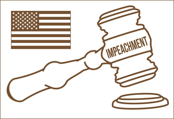 Impeachment del presidente en los EE.UU. Juez martillo y bandera de América en vector marrón
. - Vector, imagen
