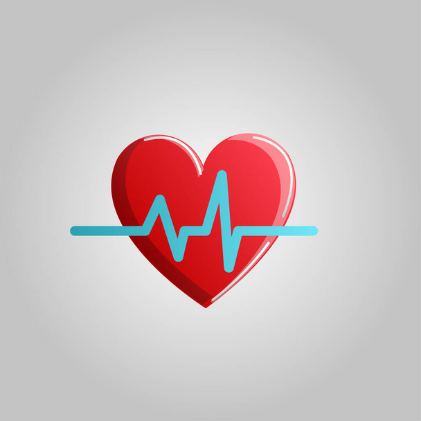 Beautiful red medical healing heart with pulse and cardiogram on a white background - Vecteur, image